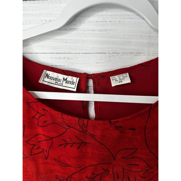 Nouveau Monde Womens Plus Size 2X Lined Red Chiffon Blouse Sheer Shoulder Pads - Picture 4 of 14